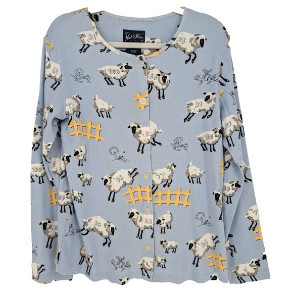 Nick & Nora Counting Sheep Pajama Set Pant Top Pants Blue Whimsical RARE NWT - Picture 3 of 14